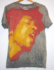 Jimi Hendrix Gray Acid-Wash T-Shirt Fire Print Red & Yellow Spray-Style Graphic