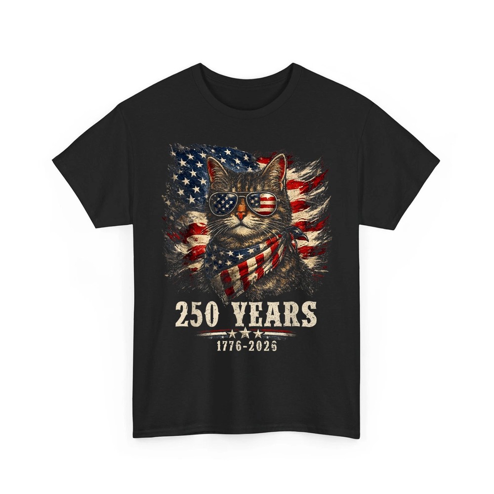 250 Years 1776 2026 4th of July Funny Cat Lover Patriotic American Flag T-Shirt