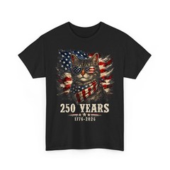 250 Years 1776 2026 4th of July Funny Cat Lover Patriotic American Flag T-Shirt