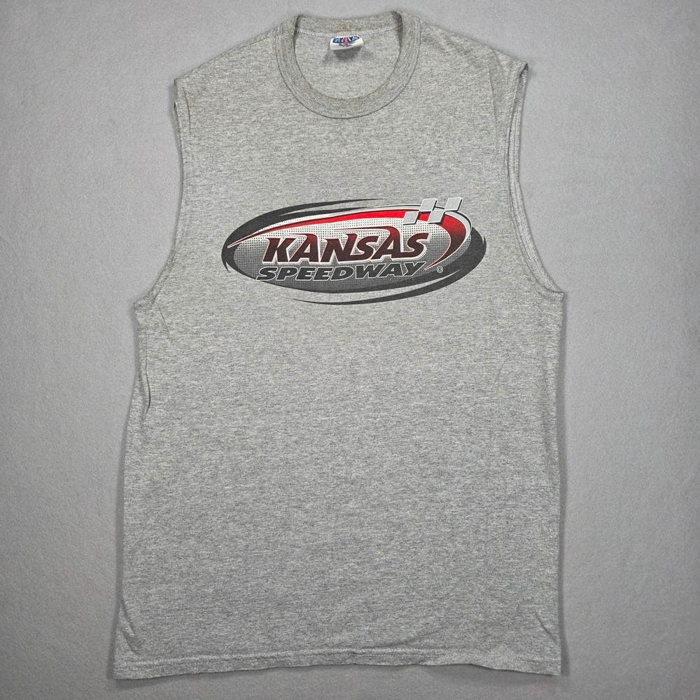 Vintage Jerzees Kansas Speedway Sleeveless Muscle Tee Heather Gray Mens Large