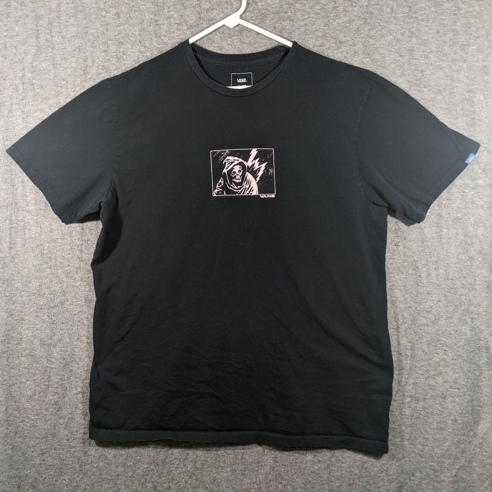 Vans Custom Fit 100% Cotton Black T-Shirt Pink Grim Reaper Graphic Size 2XL