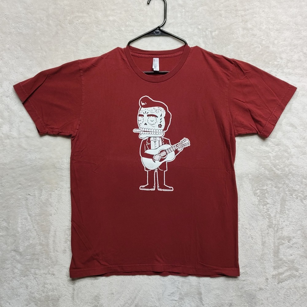 Johnny Cash Dia De Los Muertos T-Shirt Large American Apparel Rare Red Skeleton