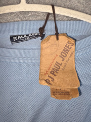 PJ PAUL JONES Mens Knitted T-Shirt Ribbed Cuff Crew Light Academia Blue 2XL