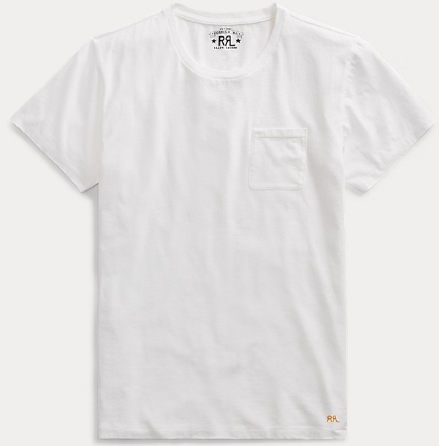 Ralph Lauren Double RRL White Jersey Knit T-shirt Mens Large Left Chest Pocket