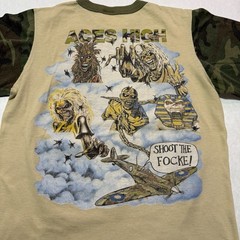 Vintage 1984 Iron Maiden Aces High Camo Band T-Shirt Size Medium 80s Concert