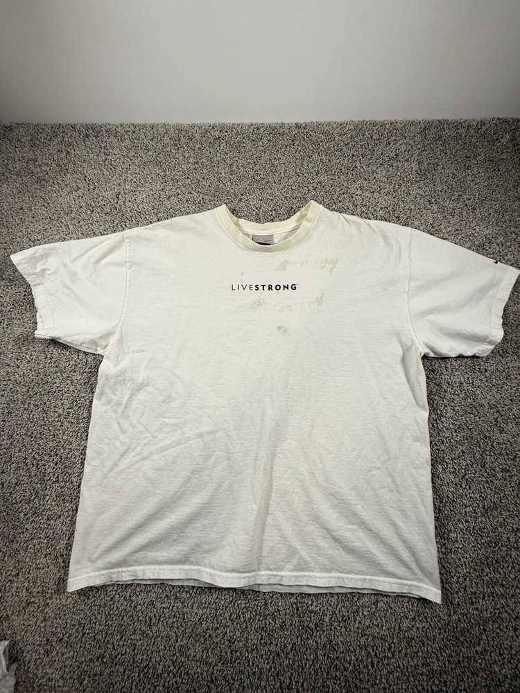 Vintage Nike Livestrong T Shirt Mens XL White Lance Armstrong Foundation