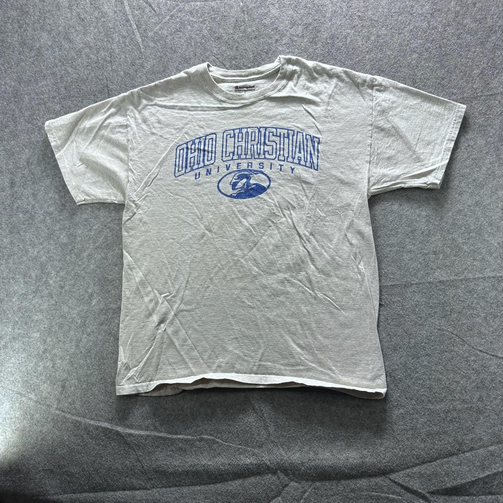 Champion Shirt Mens L Gray Ohio Christian University Graphic Tee Crewneck