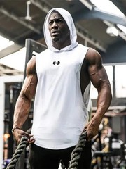 Men Sleeveless Hooded Tank Top Cotton Breathable Gym Fitness Bodybuilding