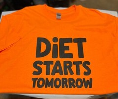 Hand Designed XL Vinyl Designed “Diet Starts Tomorrow” Cotton T-Shirt