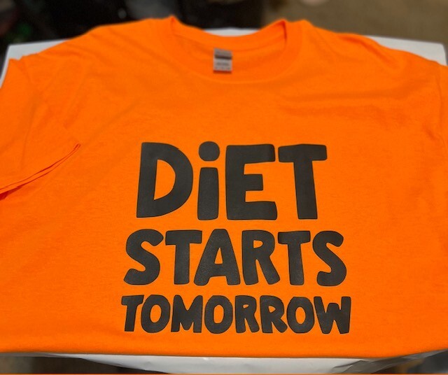 Hand Designed XL Vinyl Designed “Diet Starts Tomorrow” Cotton T-Shirt