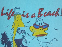 Vintage Life Is A Beach Duck Shirt Mens Medium Blue Single Stitch Beer 70s 80s