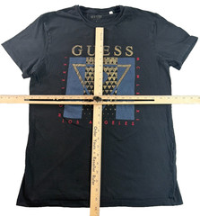 Guess Los Angeles Mens Large Black Gold Triangle Question Mark Graphic Tee Shirt