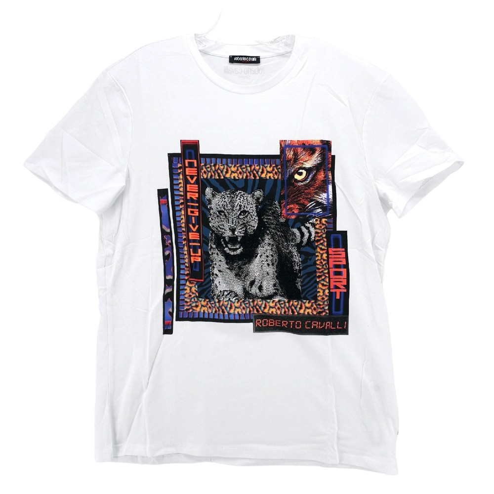 NWOT ROBERTO CAVALLI Graphic Men’s T-Shirt Beaded Animals Never Give Up LARGE