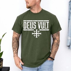 Deus Vult Crusader Knight Medieval History Jerusalem Cross T-Shirt