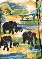 ELEPHANT SHIRT ALL OVER PRINT HAND DYED DEEP SEA MENS XL LONG AOP AFRICA ART !!!