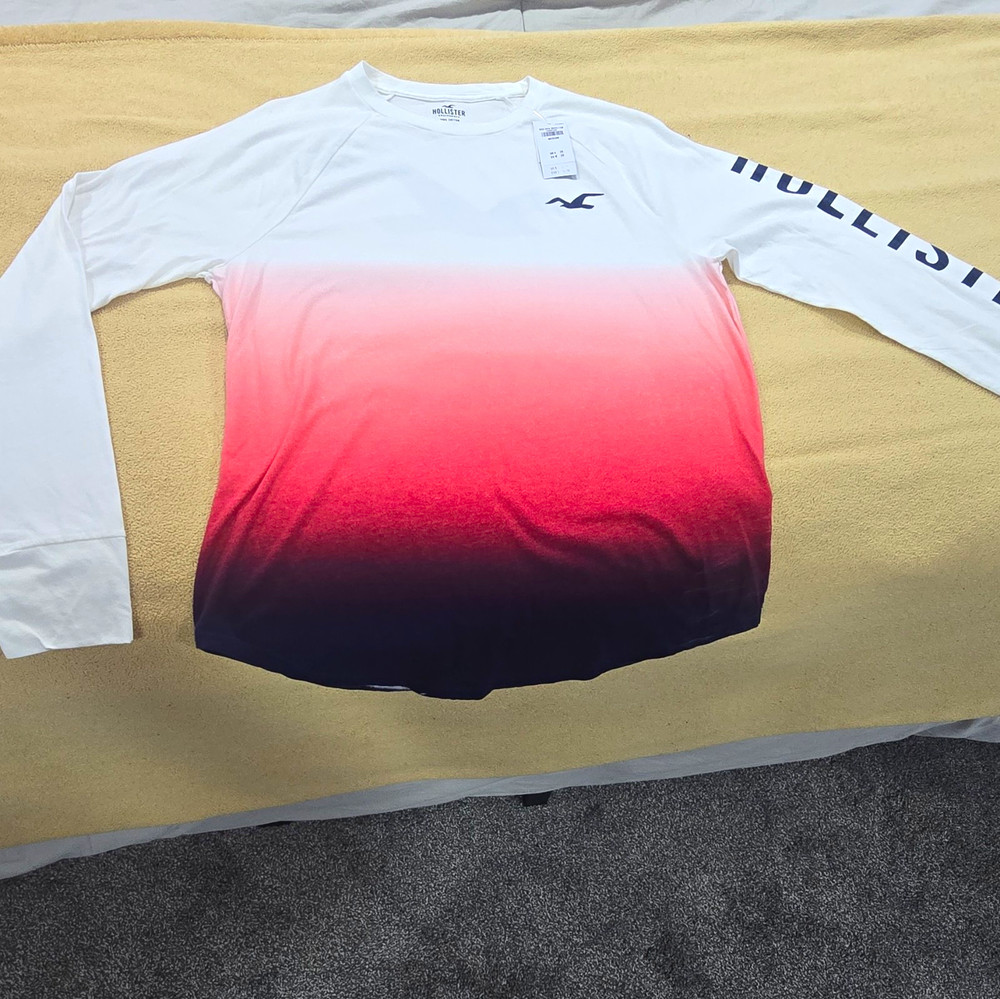 Hollister California Men’s M Long Sleeve Crew Neck Graphic Logo T-Shirt White