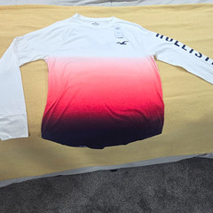 Hollister California Men’s M Long Sleeve Crew Neck Graphic Logo T-Shirt White