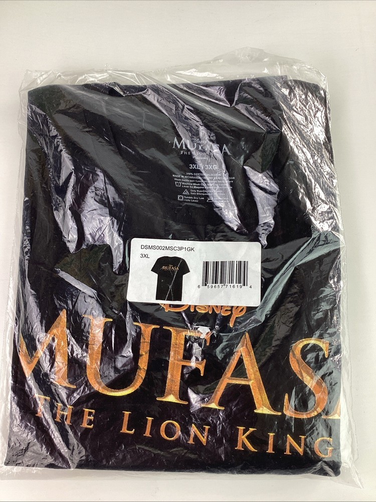 Disney Lion King Mufasa Black T-Shirt Cotton 3XL New Sealed