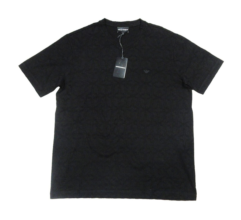 Emporio Armani Men’s Black Textured Pattern V-Neck Short Sleeve T-Shirt 3XL