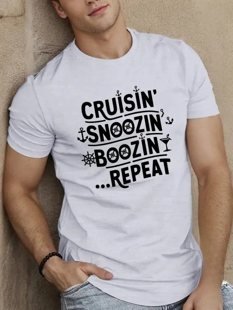 Men’s Crew Neck T-Shirt – Casual Summer Top with Geometric Pattern, CRUISIN SN
