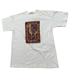 Susan Walpole Shirt Adult L Crop Art Camel Rug Geometric Graphic White Orange