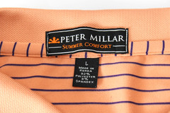 Men’s Size L Peter Millar Summer Comfort Polo Golf Shirt Peachy Orange Striped