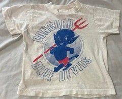 Vintage 60s BVD 100% Cotton White T-Shirt Concord Blue Devils Youth 4-6 12” USA