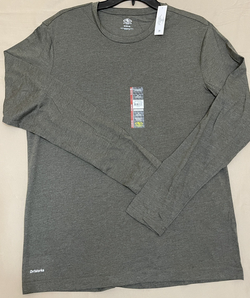 Men’s Athletic Works Long Sleeve Shirts Crew Neck Size-M Stretch Green Tee New