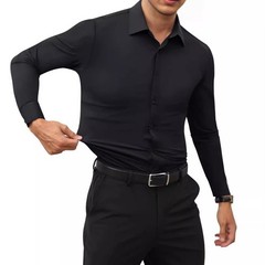 Spring Fashion Stretch Shirt Men Casual Long Sleeves Business Casual Coat