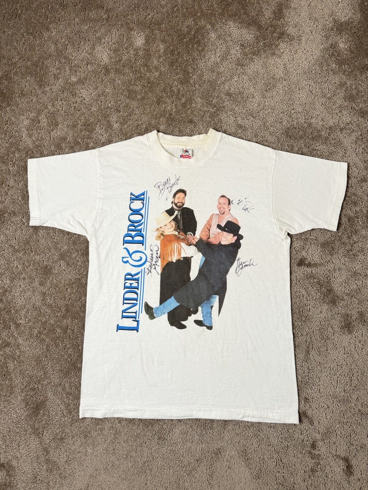 Rare Vintage Mens Tshirt 1996 Lander & Brock Music Rock Band white Size M