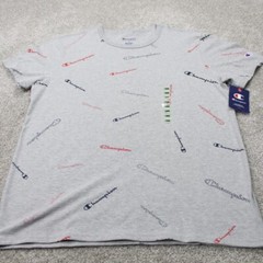 Champion AOP Shirt NWT Mens Large Gray All Over Cotton/Poly Blend S/S Pullover