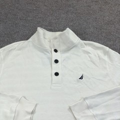 Nautica Shirt Mens Medium White Thermal Mock Neck Henley Long Sleeve Nautical