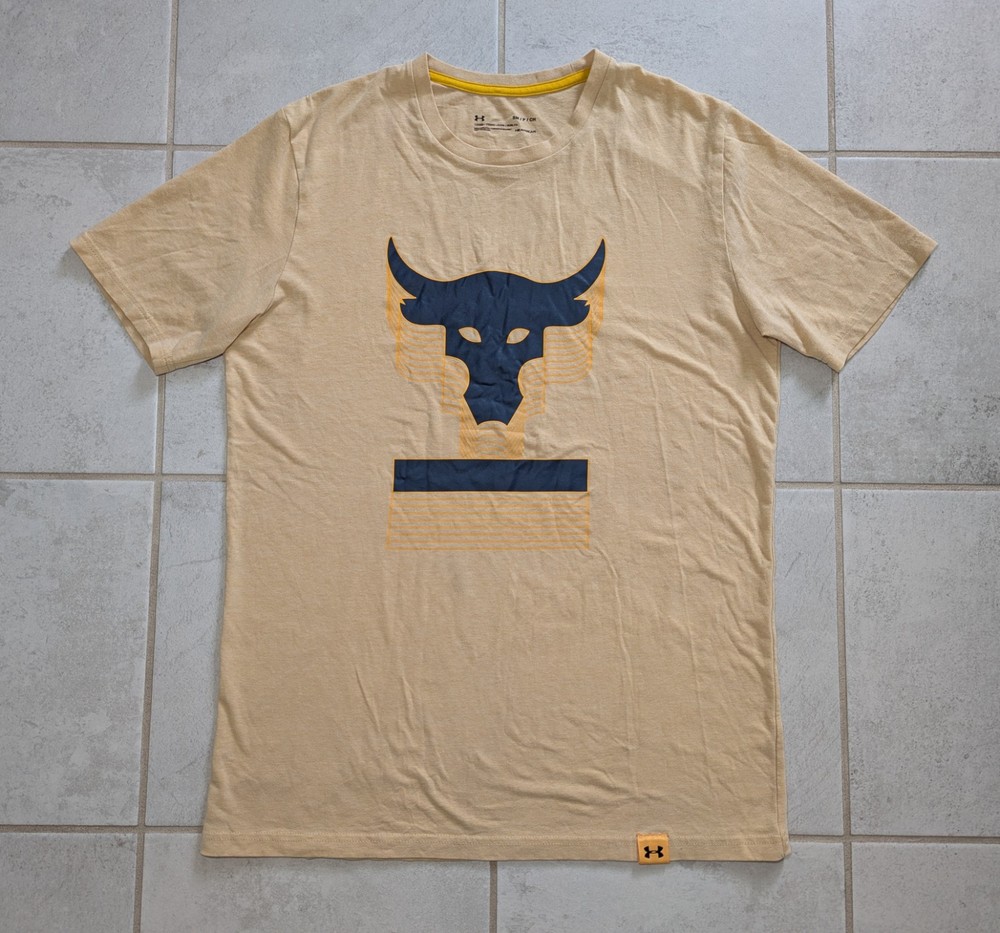 Under Armour Men’s Small BULL Yellow Shirt Project Rock Brahma Bull Logo T-Shirt