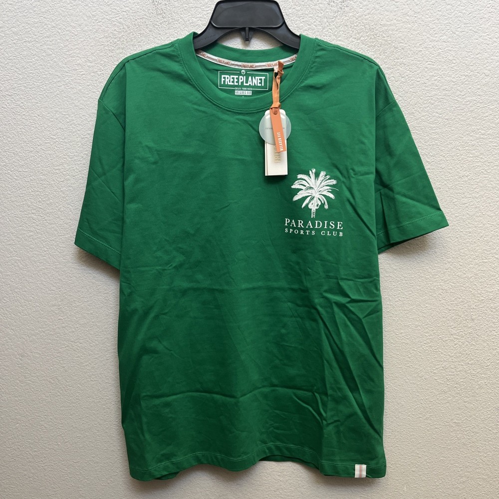 NEW Free Planet Men’s Green T-Shirt Relaxed Fit Short Sleeve Crew Neck NWT Large