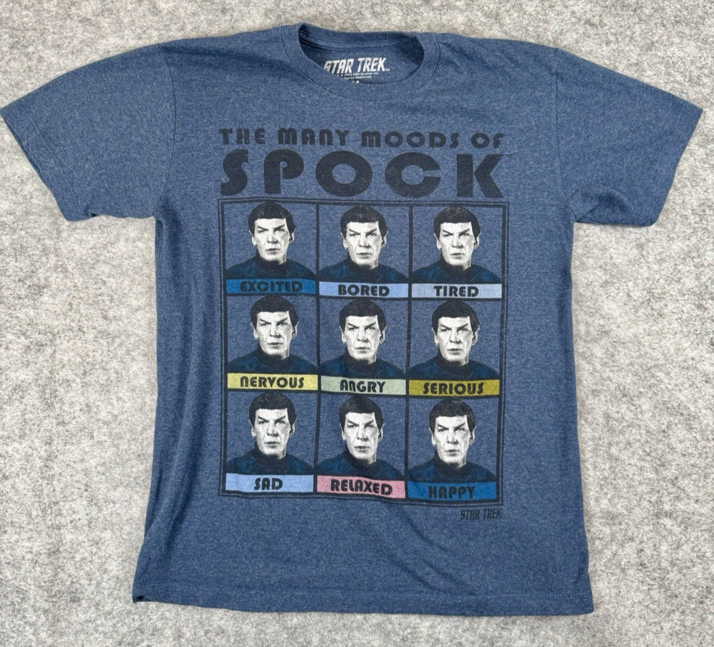 Star Trek Mens Blue The Many Moods of Spock T-Shirt Size M