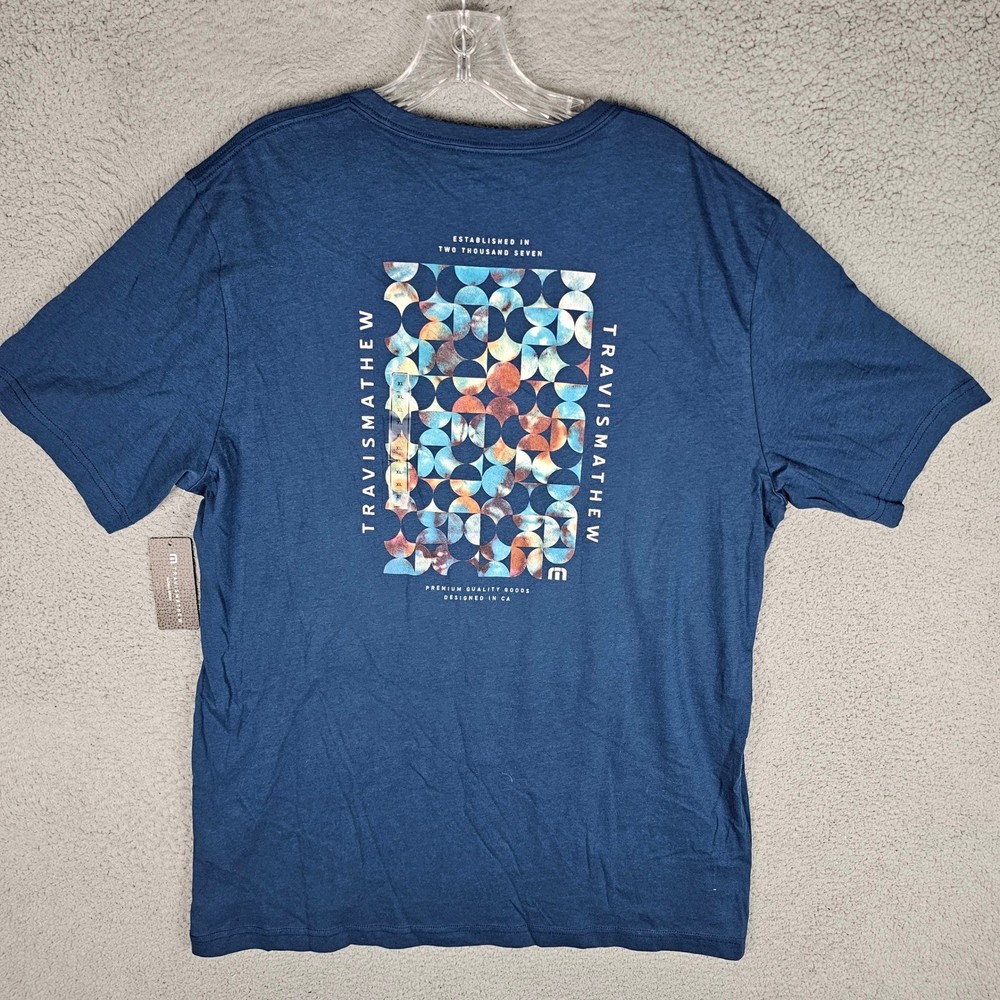 Travis Mathew T-Shirt Mens XL Blue Return Ticket Graphic Short Sleeve A42234