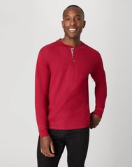 Hanes Men’s Long-Sleeve Henley Shirt Beefy-T pure cotton 3 button S-3XL Tagless