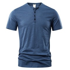 Camiseta Hombre Casual Verano Alta Calidad Manga Corta Cuello Henry Moda Básica