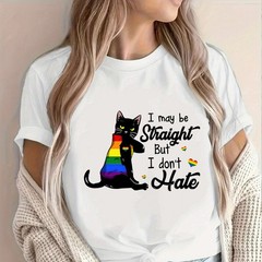 I May Straight But I Don’t Hate Tee, Black Cat LGBTQ+ Supporter, Pride Month Tee