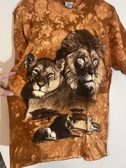 Vintage Back To Earth Tie Dye Lion Print Brown Short Sleeve Shirt Adult Sz M