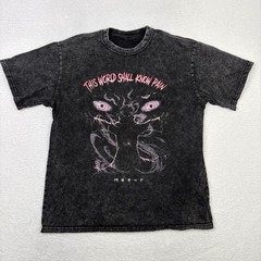 Naruto Pain Graphic T-Shirt Mens Large Acid Wash Black World Shall Know Pain