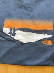 The North Face XL Blue Graphic T Shirt Outdoor Mountain Sunset Logo Tee Men NWOT