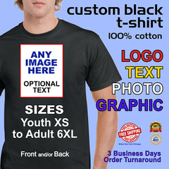 Zwik CUSTOM T-SHIRT Black, Logo Photo Text, Youth XS-XL / Adult S-6XL, Free Ship