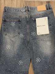 Purple Brand Studded Distressed Straight Blue Denim Jeans Men