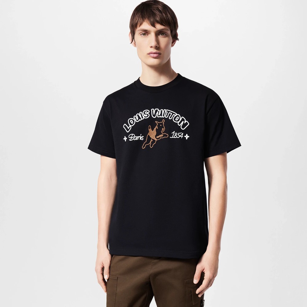 Louis Vuitton Paris 1854 Embroidered Front Logo Crewneck T-shirt Black Size M