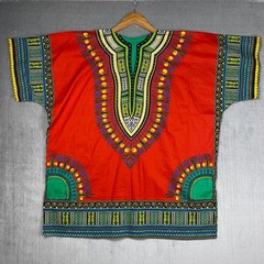 Dashiki Style Tunic Unisex XL Red Multicolor 100% Cotton African Art to Wear