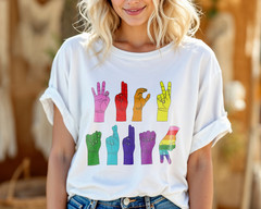 Rainbow ASL Love Hands Shirt – Sign Language Pride Graphic Tee for Equality A436