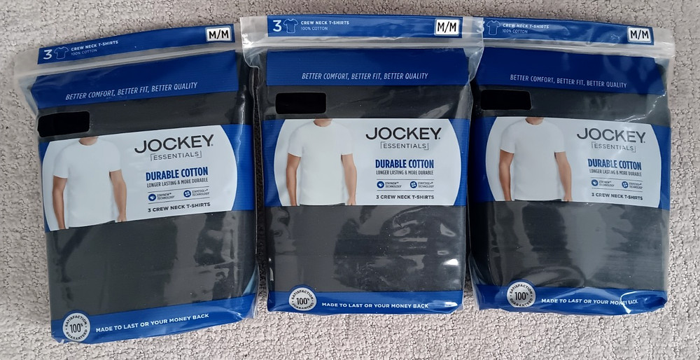 Lot of 3 Jockey Essentials Crew Neck Cotton T-Shirts, 3 Pack, Black _Size Medium