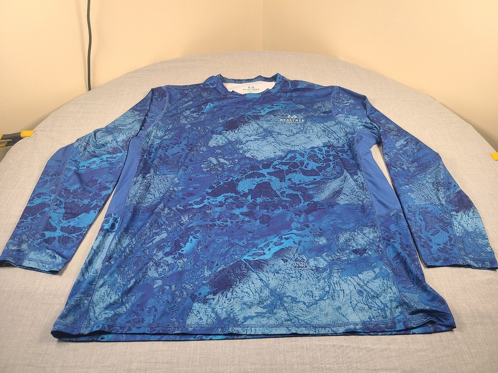 Realtree Fishing Shirt Mens 2XL Blue Aquatic Water All Over Print Sun Protection