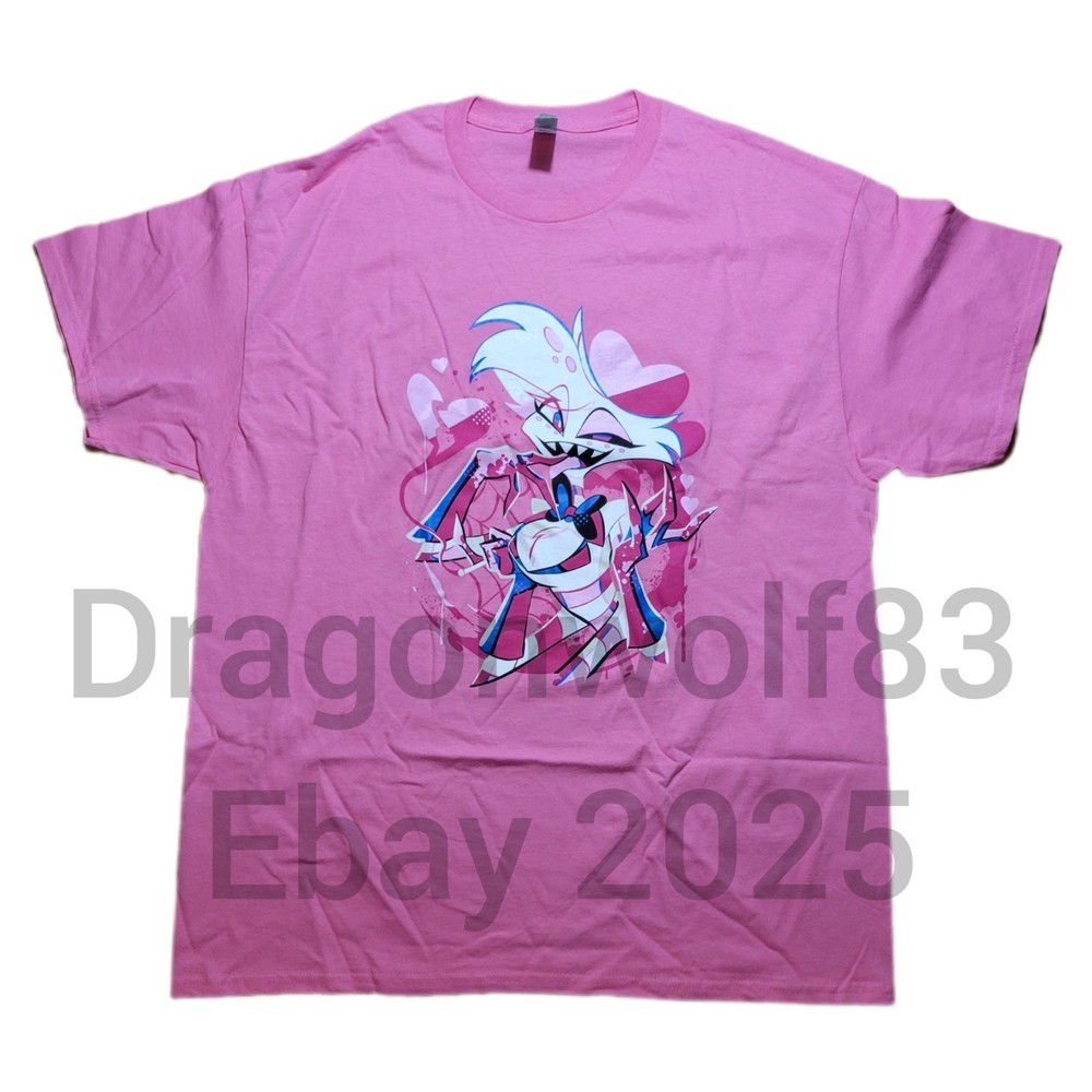 Hazbin Hotel Angel Dust Summer Splatter XL Pink Shirt Vivziepop Sharkrobot